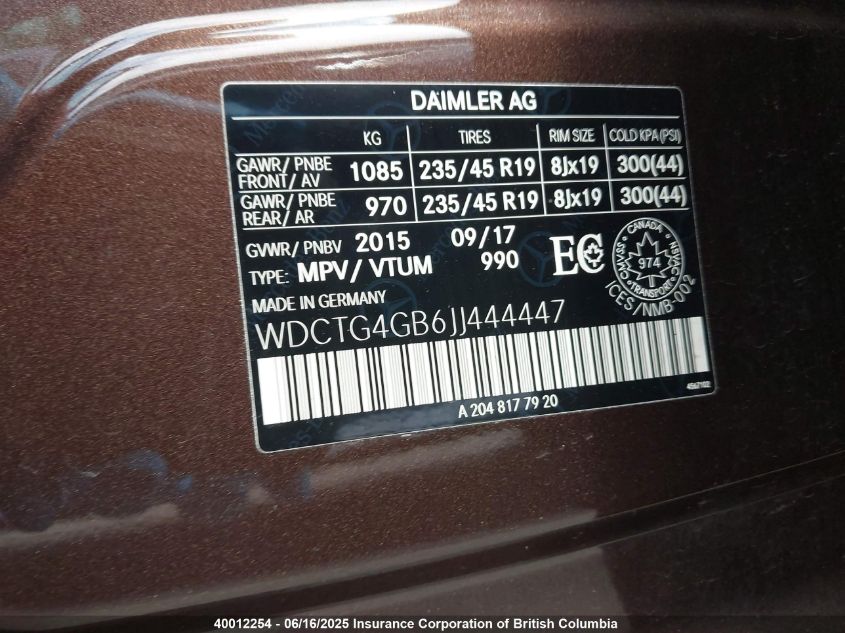 2018 Mercedes-Benz Gla 250 4Matic VIN: WDCTG4GB6JJ444447 Lot: 40012254
