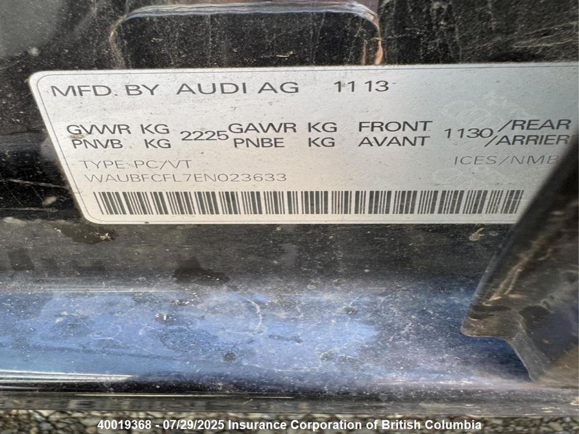 2014 Audi A4 VIN: WAUBFCFL7EN023633 Lot: 40019368