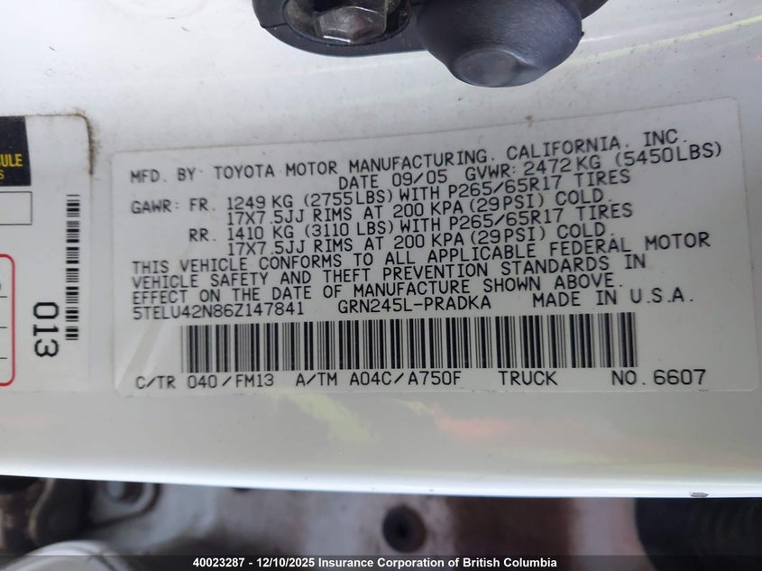 5TELU42N86Z147841 2006 TOYOTA TACOMA photo no. 9