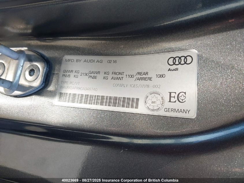 2016 Audi A5 VIN: WAUM2AFR9GA045740 Lot: 11994743