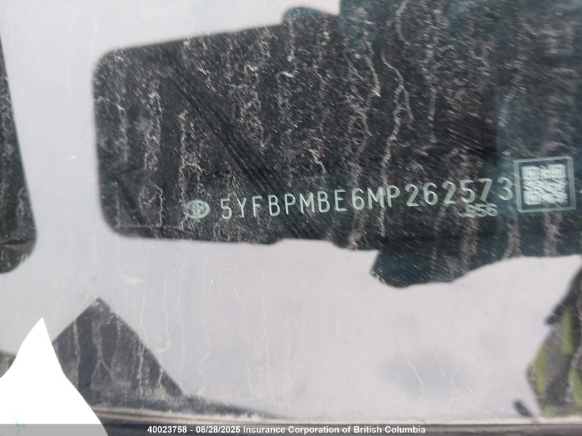 2021 Toyota Corolla Le VIN: 5YFBPMBE6MP262573 Lot: 40023758