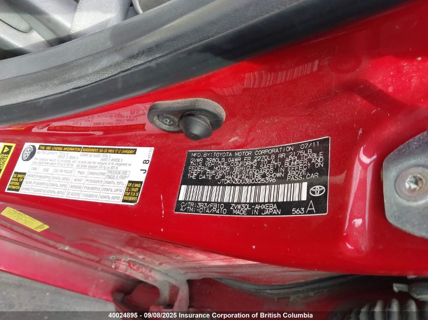 2011 Toyota Prius VIN: JTDKN3DU3B0325396 Lot: 40024895