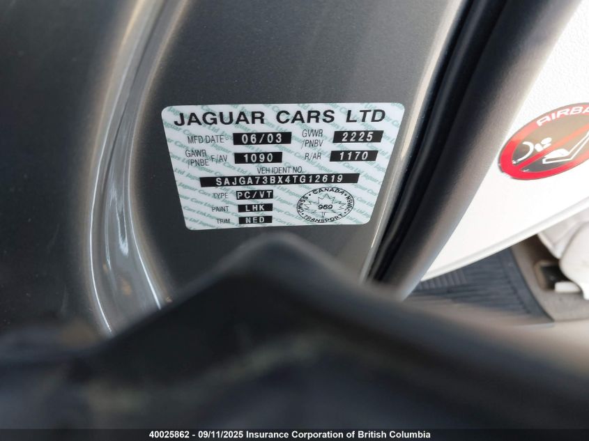 2004 Jaguar Xjr VIN: SAJGA73BX4TG12619 Lot: 40025862