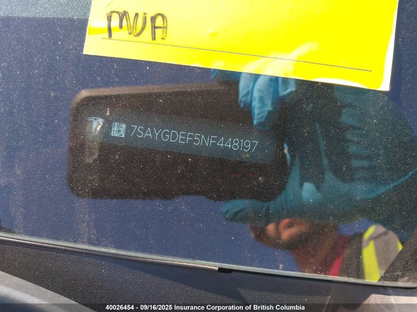 2022 Tesla Model Y VIN: 7SAYGDEF5NF448197 Lot: 40026454