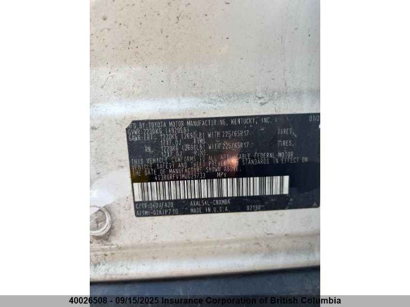 2021 Toyota Rav4 VIN: 4T3R6RFV1MU029733 Lot: 64280544