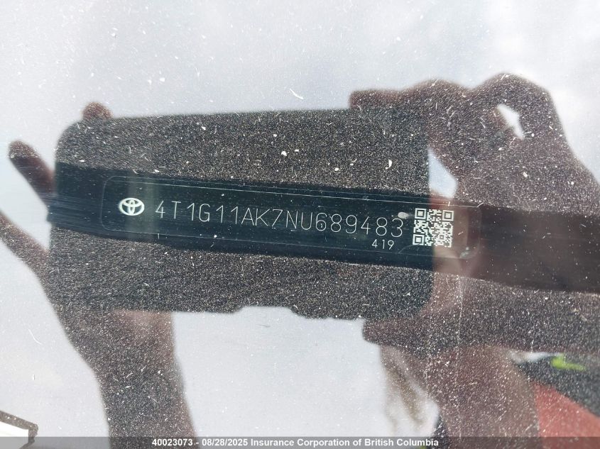 2022 Toyota Camry Se/Se Night Shade VIN: 4T1G11AK7NU689483 Lot: 40023073