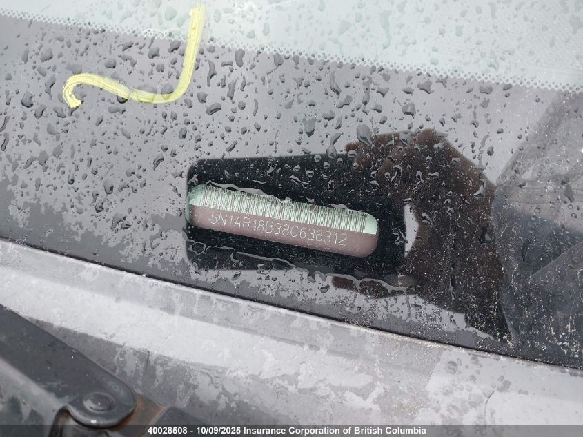 2008 Nissan Pathfinder S/Le/Se VIN: 5N1AR18B38C636312 Lot: 40028508