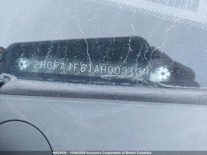 2010 Honda Civic Lx-S VIN: 2HGFA1F61AH003139 Lot: 40024938