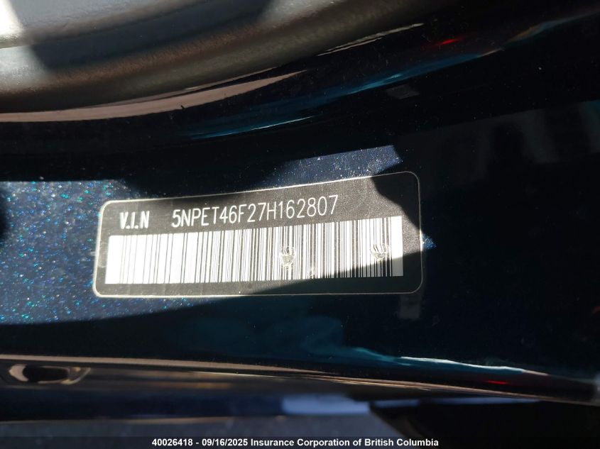 2007 Hyundai Sonata Gl VIN: 5NPET46F27H162807 Lot: 40026418