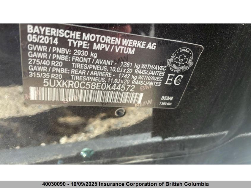 2014 BMW X5 VIN: 5UXKR0C58E0K44572 Lot: 40030090