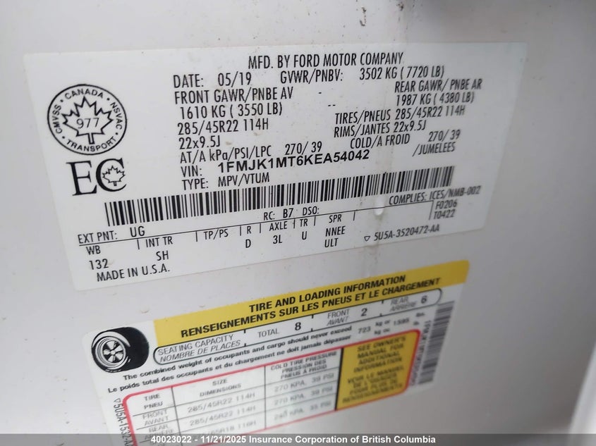 1FMJK1MT6KEA54042 2019 FORD EXPEDITION photo no. 9