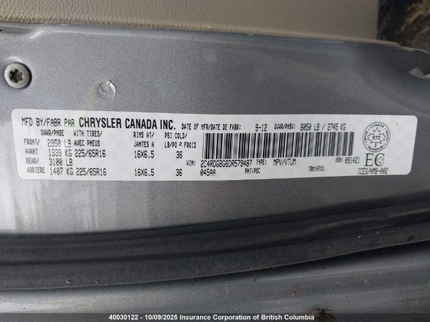 2013 Dodge Grand Caravan Se VIN: 2C4RDGBG6DR579487 Lot: 40030122