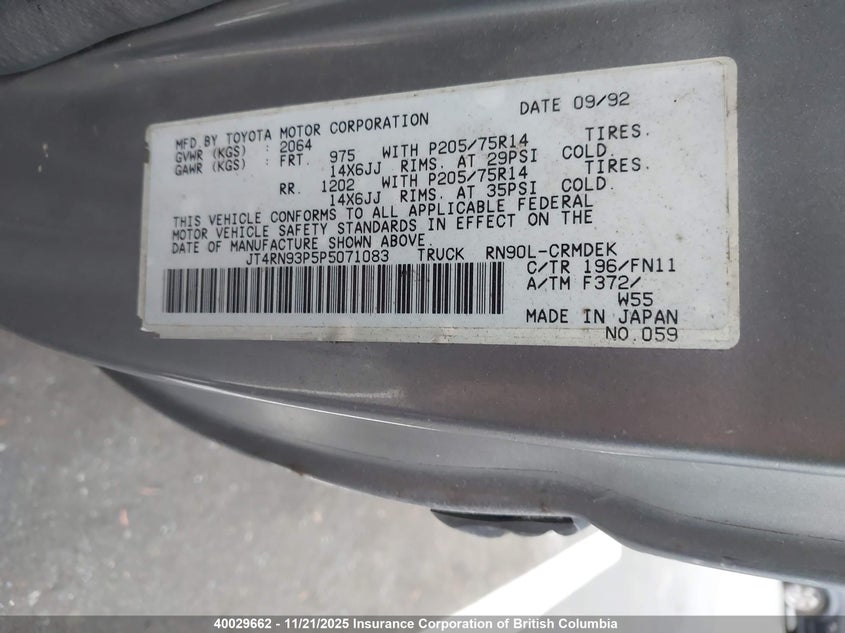 JT4RN93P5P5071083 1993 TOYOTA PICKUP photo no. 9