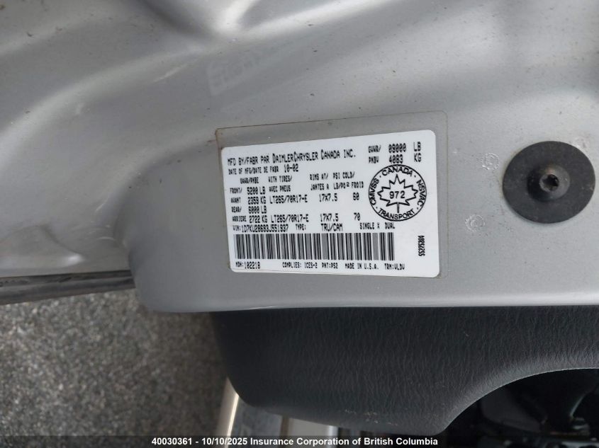 2003 Dodge Ram 2500 St/Slt VIN: 1D7KU28693J551937 Lot: 40030361