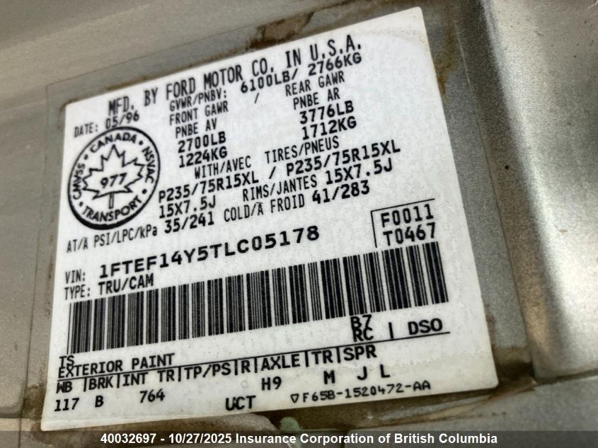 1FTEF14Y5TLC05178 1996 FORD F-150 photo no. 6