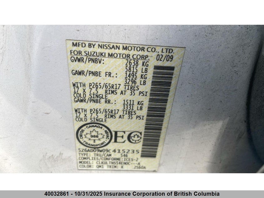 5Z6AD09W09C415235 2009 SUZUKI EQUATOR photo no. 6