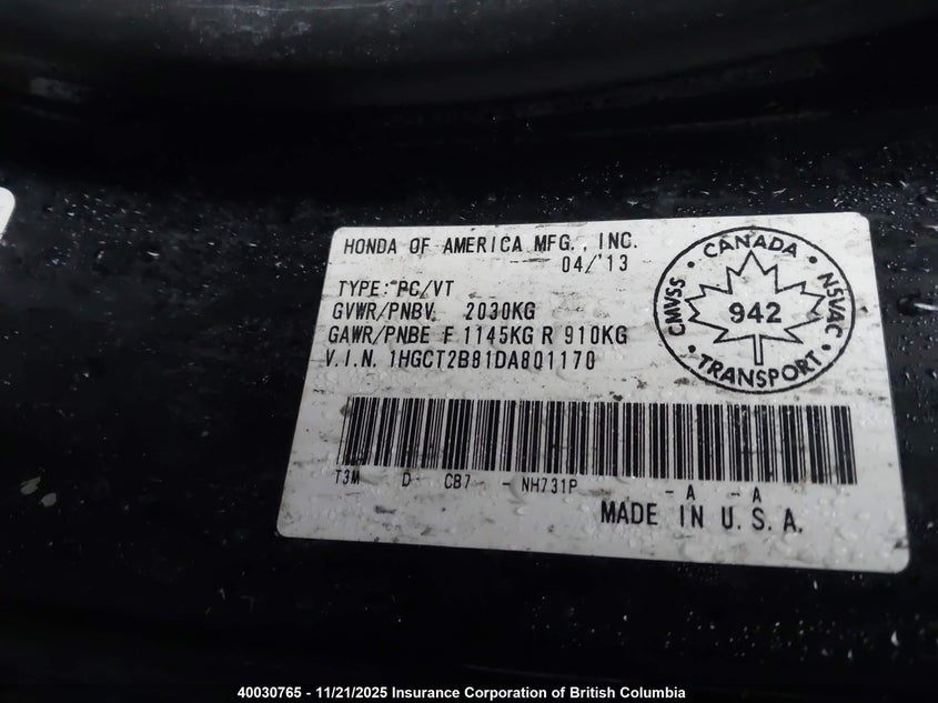 1HGCT2B81DA801170 2013 HONDA ACCORD photo no. 9