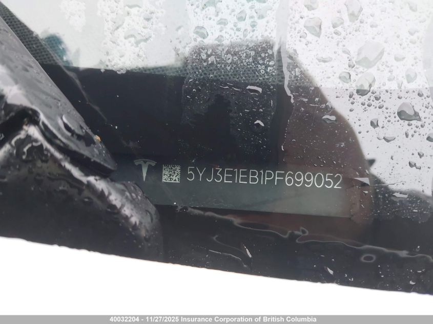 2023 Tesla Model 3 VIN: 5YJ3E1EB1PF699052 Lot: 40032204