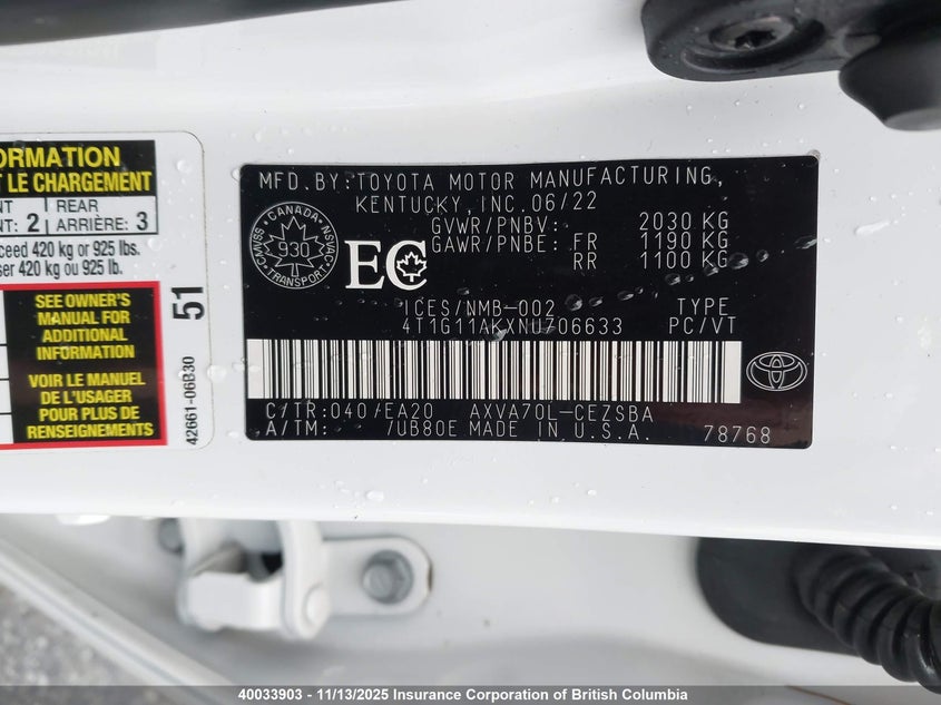 4T1G11AKXNU706633 2022 TOYOTA CAMRY photo no. 9