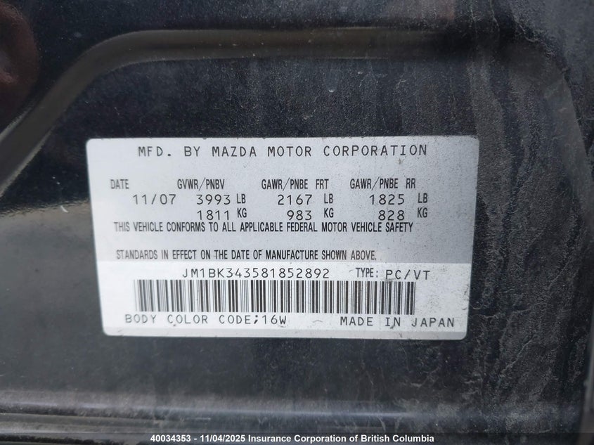 JM1BK343581852892 2008 MAZDA 3 photo no. 9