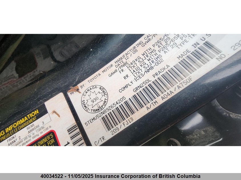 5TEMU52N89Z654205 2009 TOYOTA TACOMA photo no. 8