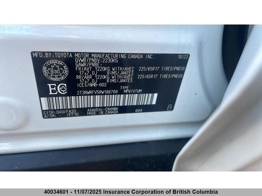 2024 Toyota Rav4 VIN: 2T3RWRFV5RW186768 Lot: 40034601