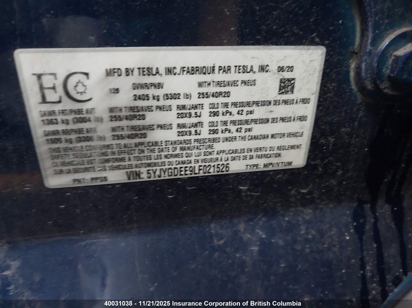 5YJYGDEE9LF021526 2020 TESLA MODEL Y photo no. 9