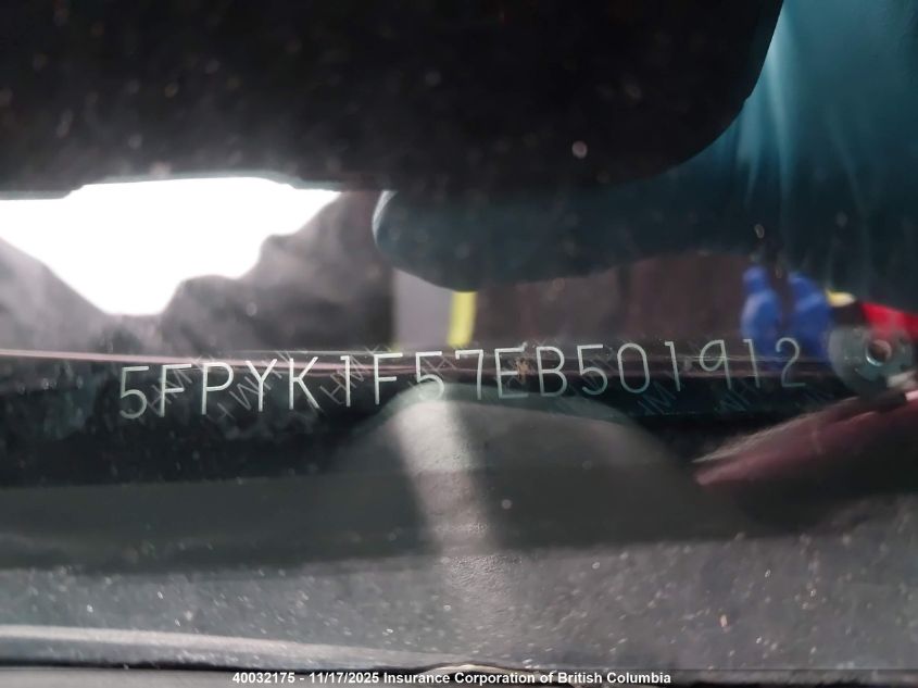 2014 Honda Ridgeline Rtl VIN: 5FPYK1F57EB501912 Lot: 40032175