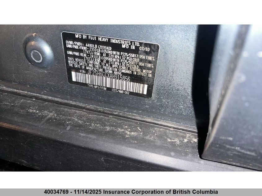 2010 Subaru Forester 2.5X Premium VIN: JF2SH6CCXAH915856 Lot: 40034769