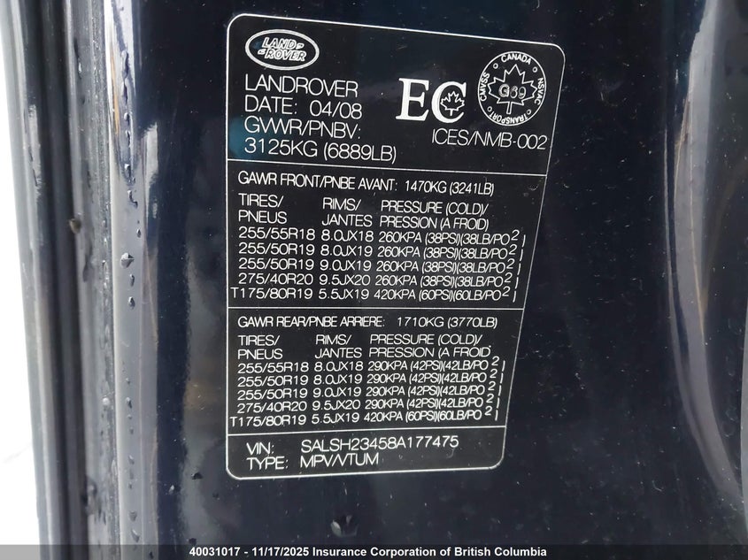 SALSH23458A177475 2008 LAND ROVER RANGE ROVER SPORT photo no. 9