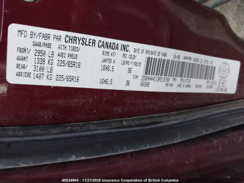 2009 Dodge Grand Caravan Se VIN: 2D8HN44E19R519760 Lot: 40034904