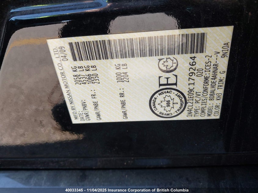 1N4CL21E09C179264 2009 NISSAN ALTIMA photo no. 9