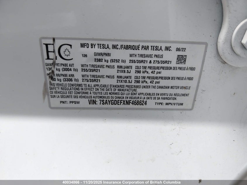 7SAYGDEFXNF468624 2022 TESLA MODEL Y photo no. 9