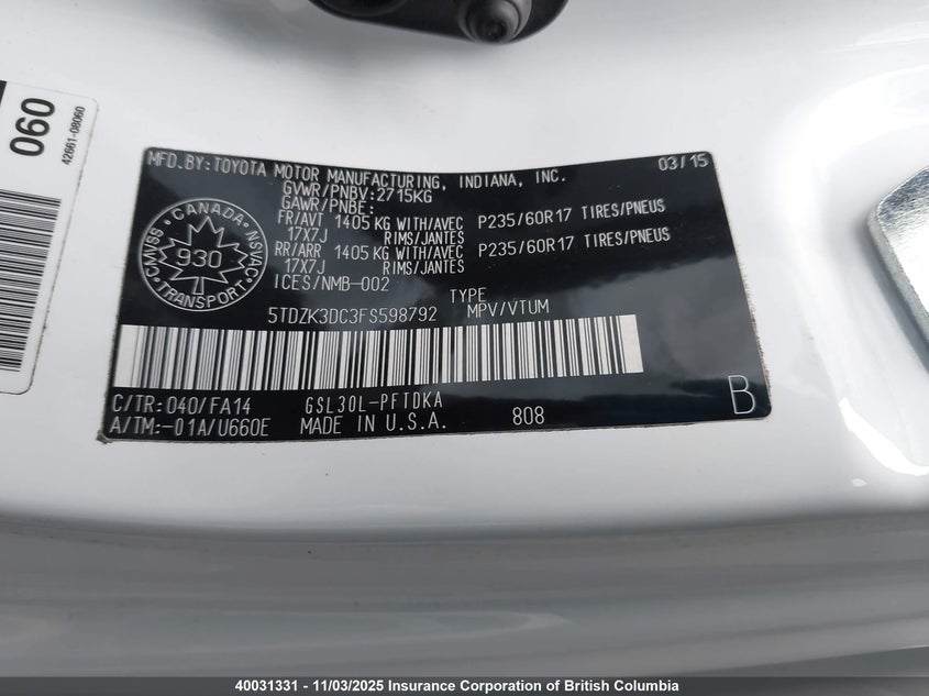 5TDZK3DC3FS598792 2015 TOYOTA SIENNA photo no. 19