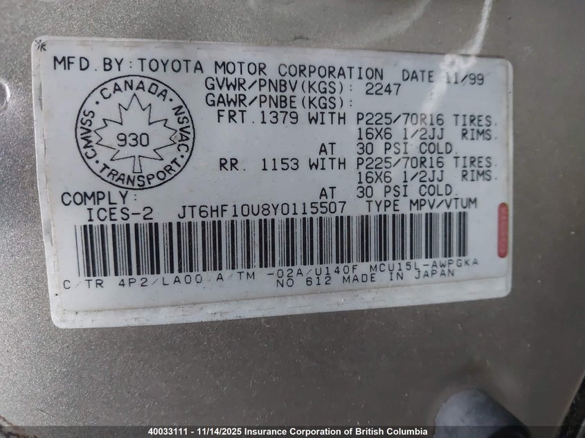 JT6HF10U8Y0115507 2000 LEXUS RX photo no. 9