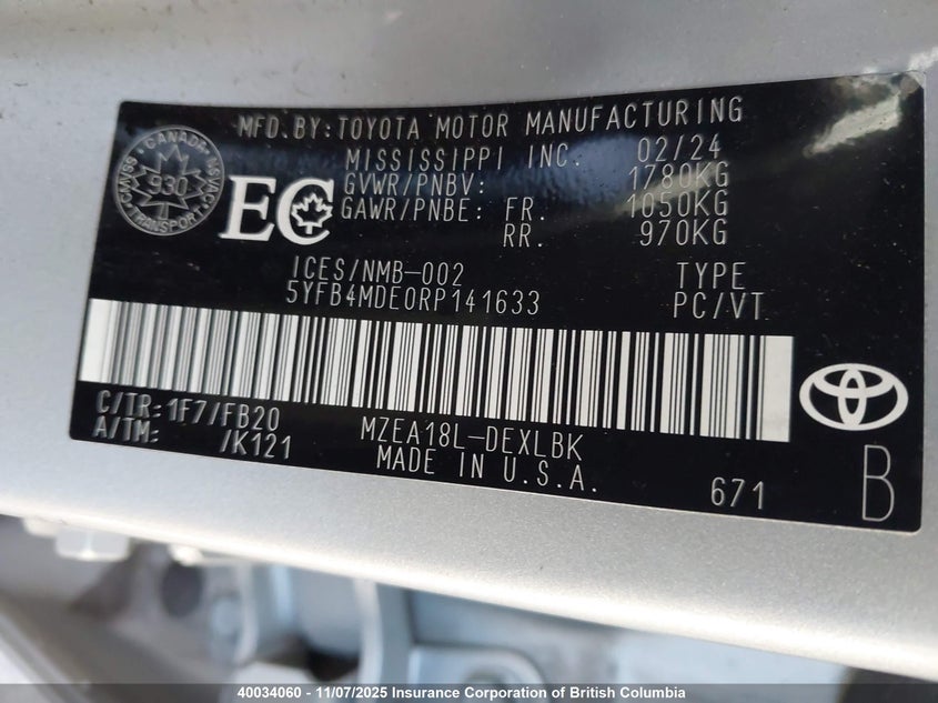 5YFB4MDE0RP141633 2024 TOYOTA COROLLA photo no. 9