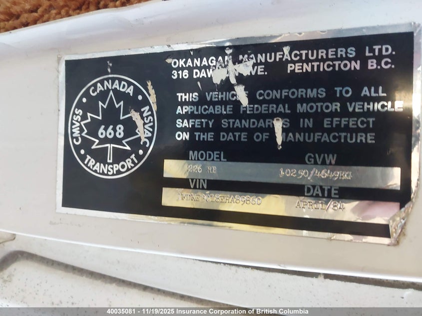 1984 Ford Econoline E350 Cutaway Van VIN: 1FDKE3018EHA89860 Lot: 40035081