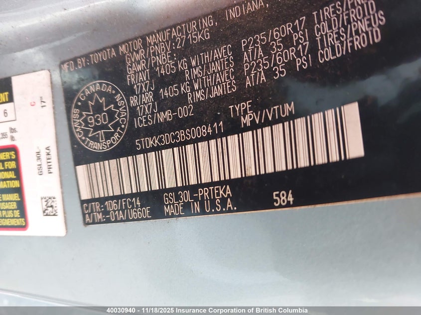 5TDKK3DC3BS008411 2011 TOYOTA SIENNA photo no. 9