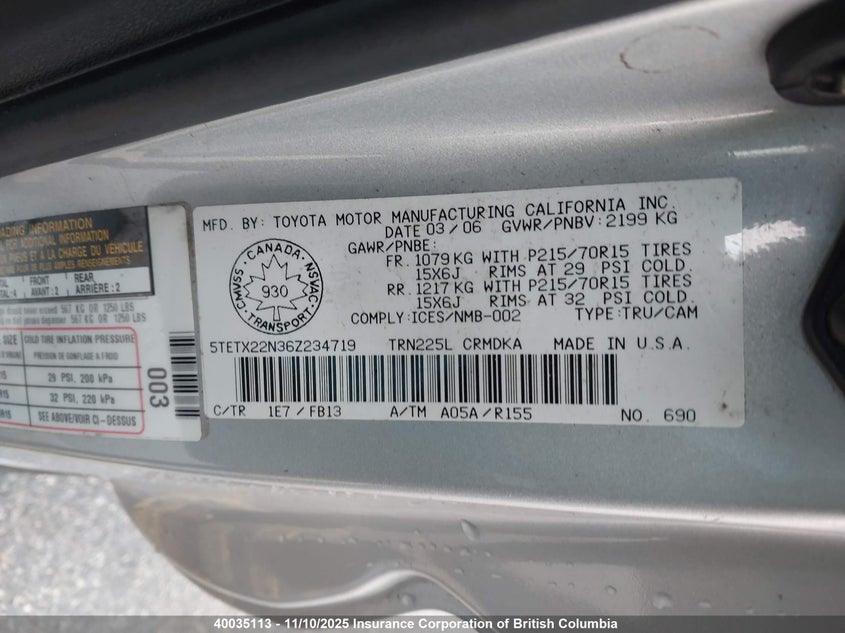5TETX22N36Z234719 2006 TOYOTA TACOMA photo no. 9