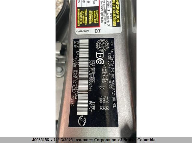 2021 Lexus Es 250 VIN: 58AB11D18MU002144 Lot: 40035156