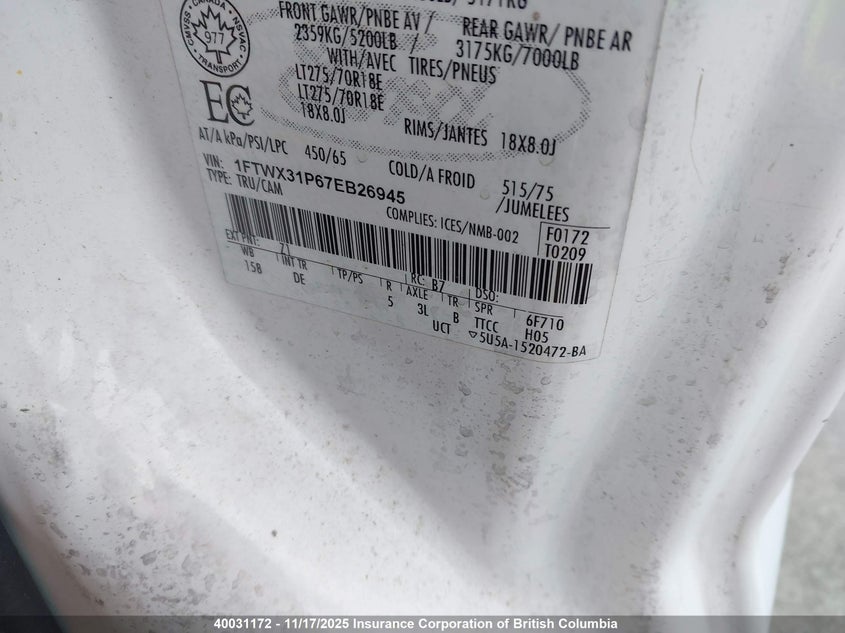 1FTWX31P67EB26945 2007 FORD F350 photo no. 9