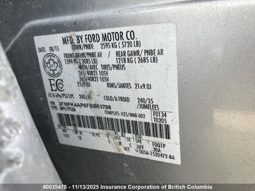 2FMPK4AP6FBB83788 2015 FORD EDGE photo no. 12