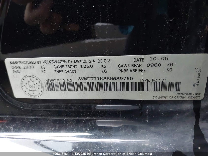 3VWDT71K86M689760 2006 VOLKSWAGEN JETTA photo no. 9