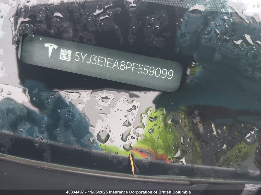 2023 Tesla Model 3 VIN: 5YJ3E1EA8PF559099 Lot: 40034497
