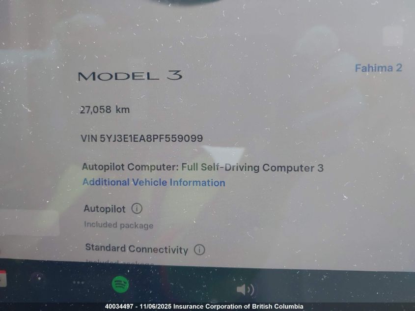 2023 Tesla Model 3 VIN: 5YJ3E1EA8PF559099 Lot: 40034497