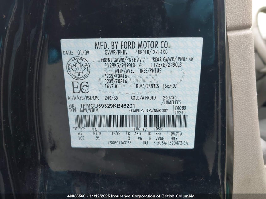 1FMCU59329KB46201 2009 FORD ESCAPE photo no. 9
