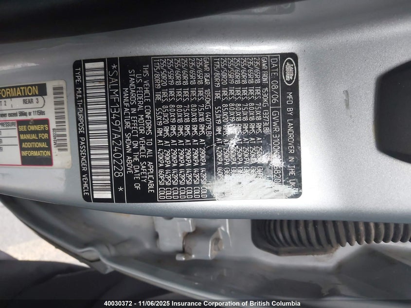 SALMF13497A240228 2007 LAND ROVER RANGE ROVER photo no. 9