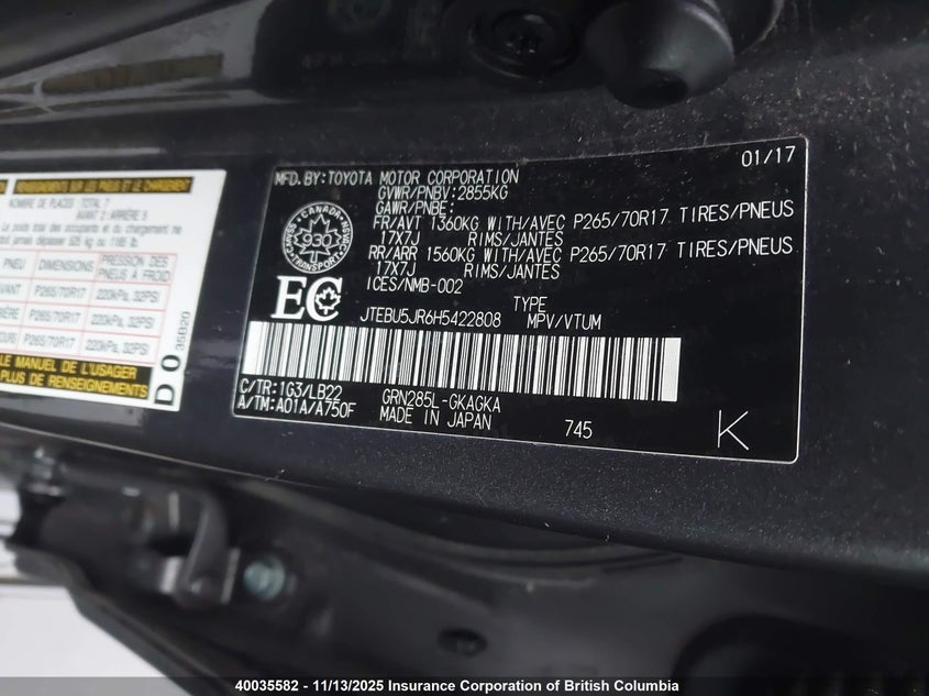JTEBU5JR6H5422808 2017 TOYOTA 4RUNNER photo no. 9