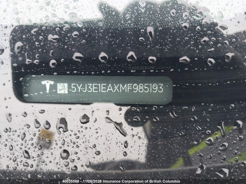 2021 Tesla Model 3 VIN: 5YJ3E1EAXMF985193 Lot: 40035588