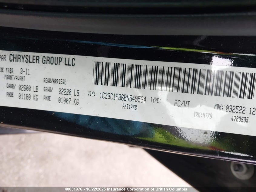 1C3BC1FB6BN549534 2011 CHRYSLER 200 photo no. 9